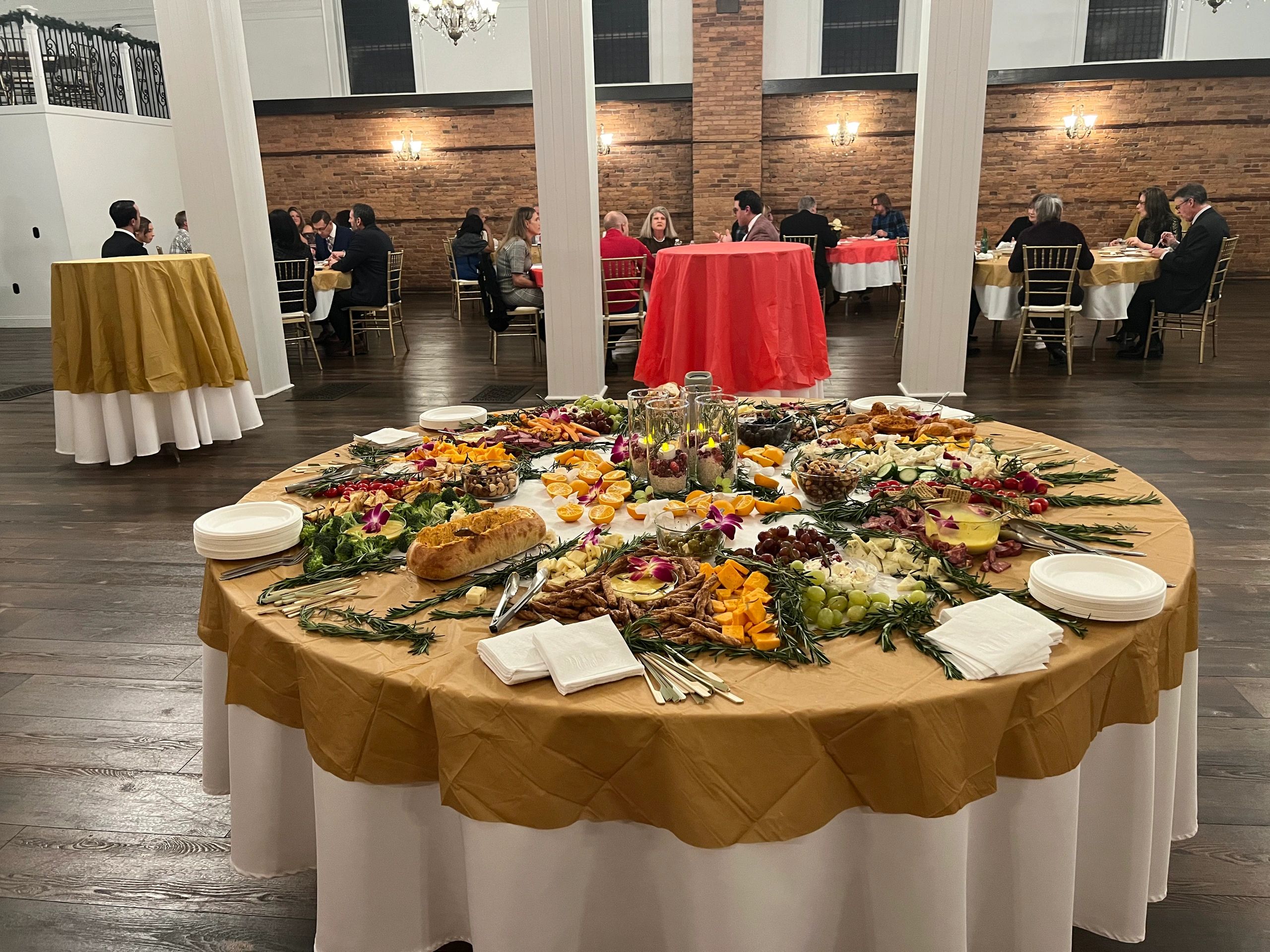 Elegant catering event with elaborate food display